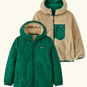 Patagonia Reversible Ready Freddy Hoody - Conifer Green - Kids Size L - 68095